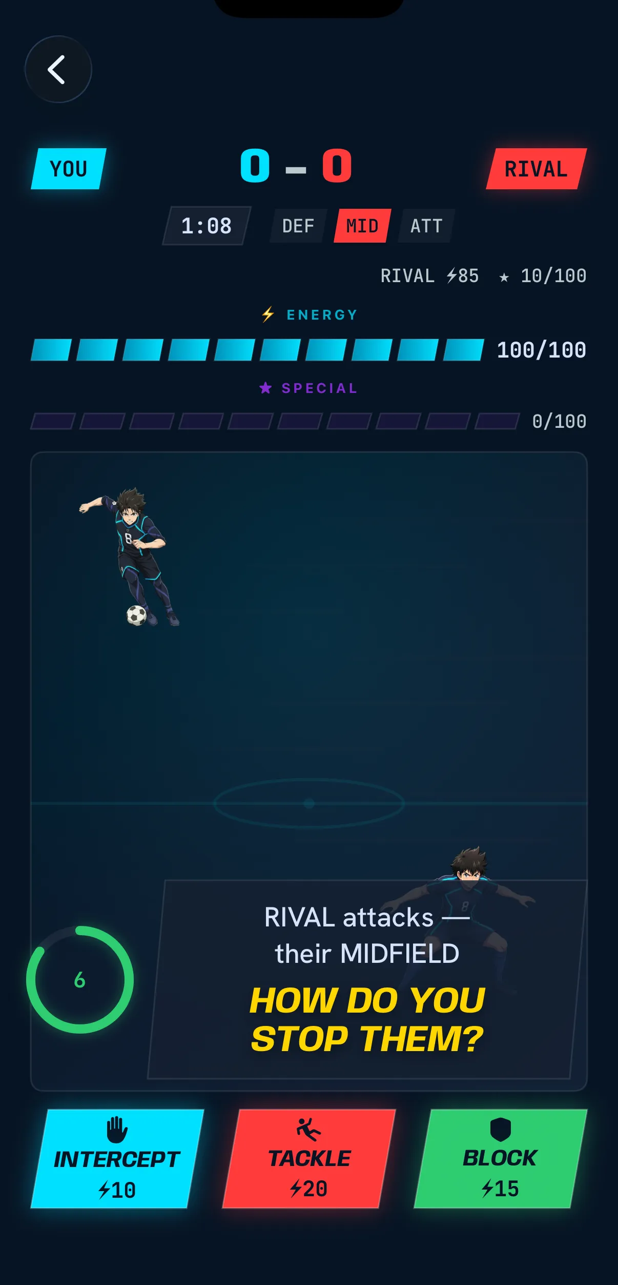Energy, meter, three actions, three seconds.